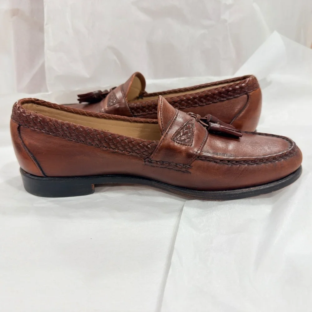 Allen Edmonds Maxfield Loafer 9D Brown Leather Woven Tassel Preppy Academia
